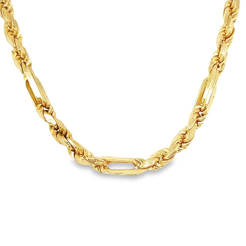 Yellow 14 Karat Rope Chain with Links and Lobster Clasp Estate Jewelry with
