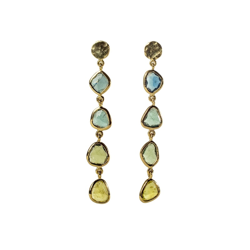 Blue and Yellow Tourmaline Flora Earrings