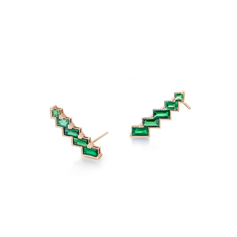 Electric Night – Emerald Horizontal Cuff Earrings
