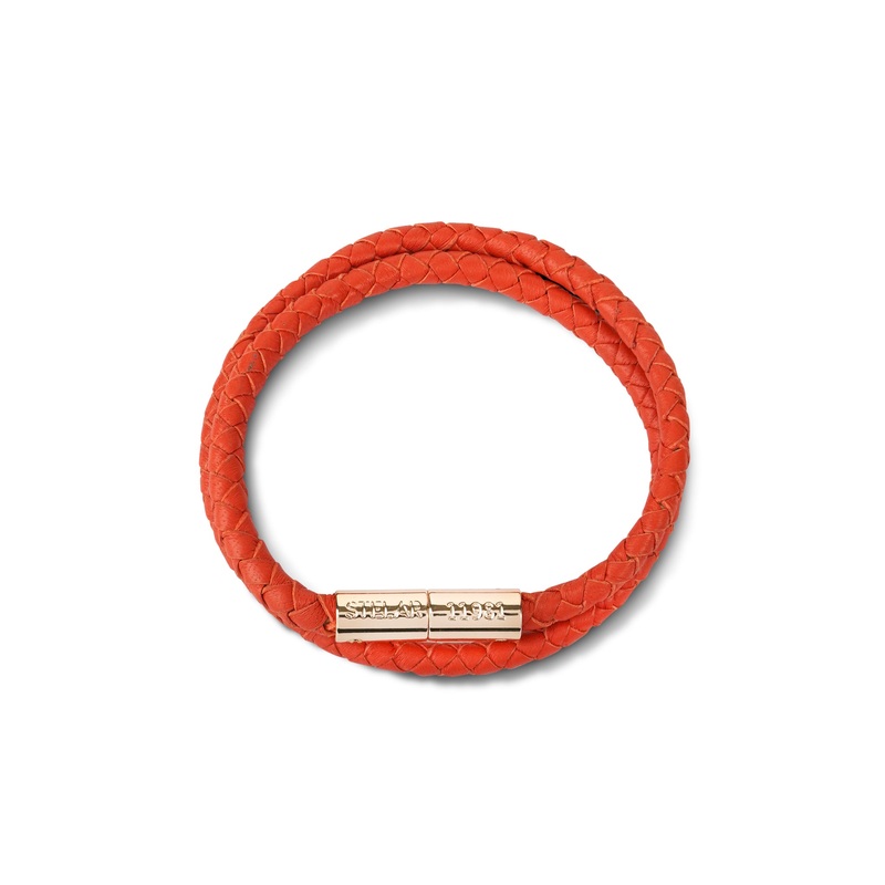 Teman Double Woven Leather Bracelet – Hot Coral
