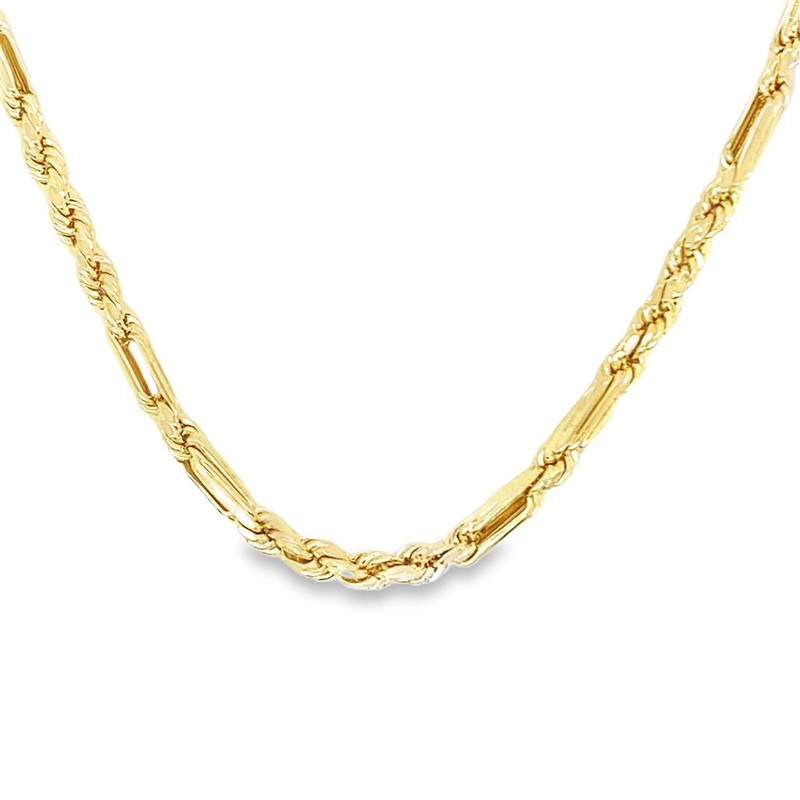 Yellow 14 Karat Diamond Cut 2.70mm Fancy Hollow Rope Chain w/ Lobster