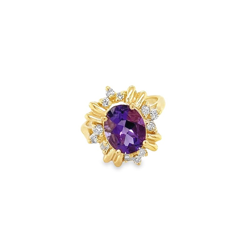 Yellow 14 Karat Le Vian Fashion Ring Estate Jewelry with 1 Oval Amethyst