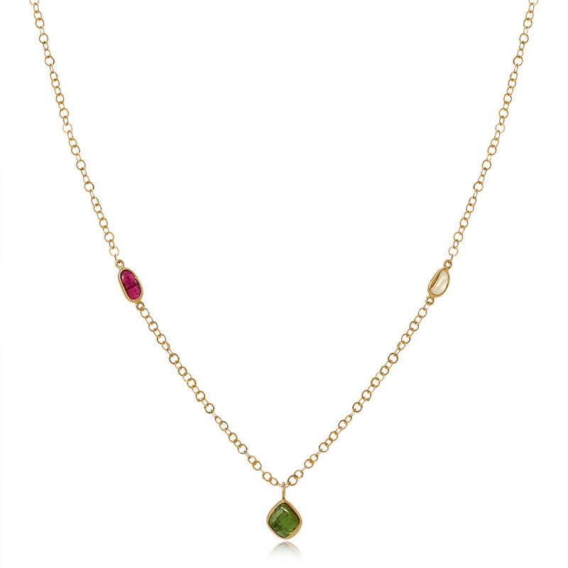 Three Stone Necklace on Chain