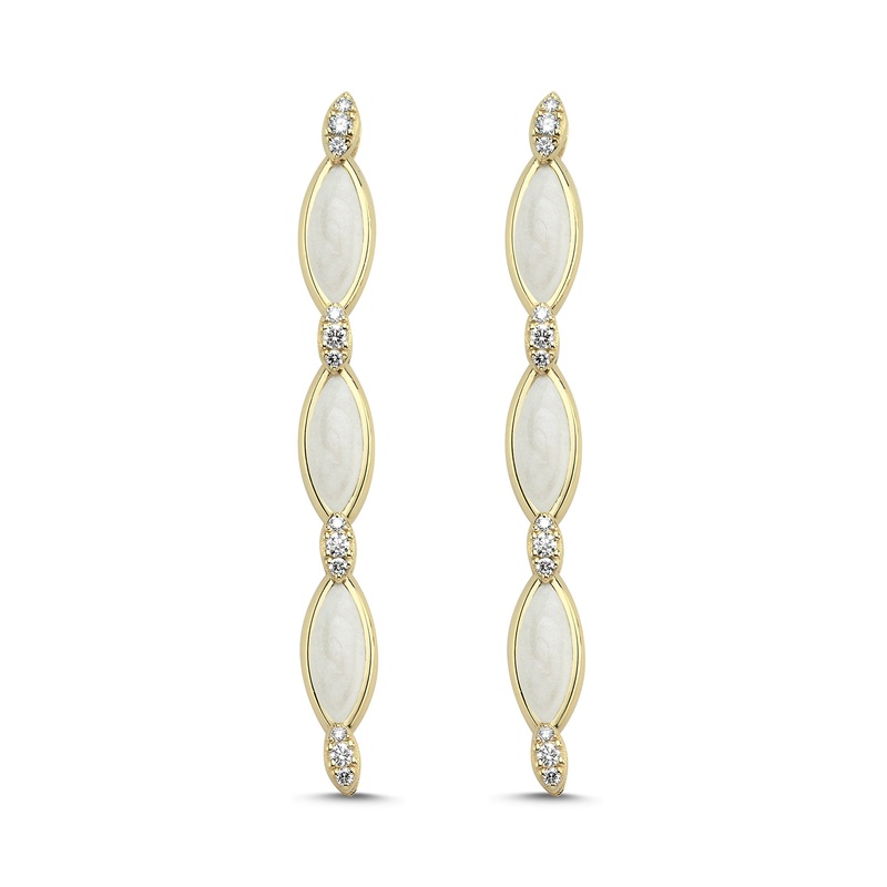 Triple Grain Earrings with Diamonds – White