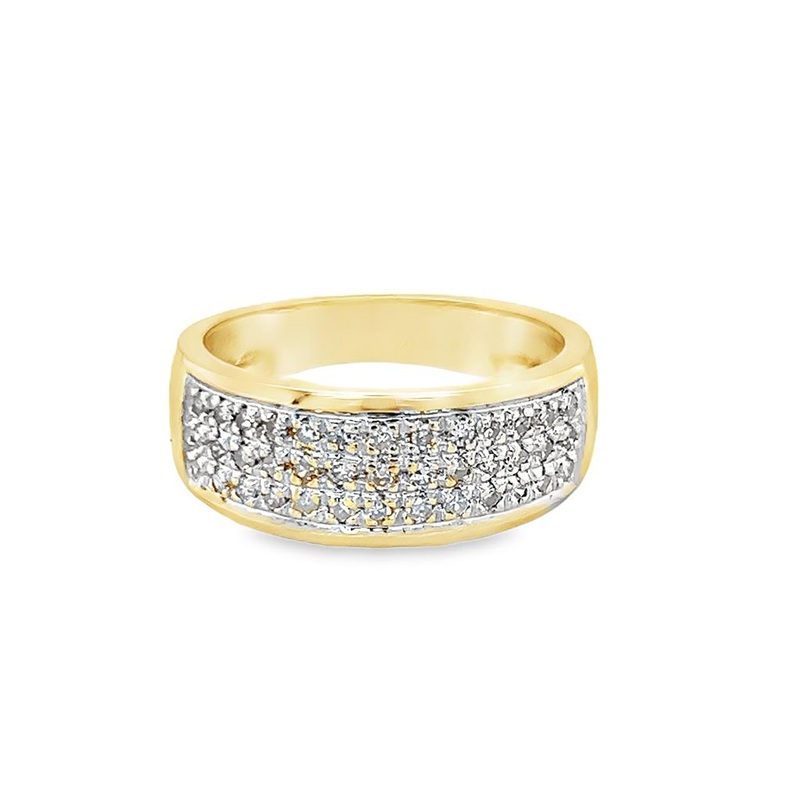 Two-tone 14 Karat 7.3mm Micropave Band Estate Jewelry with 39 Round Diamonds