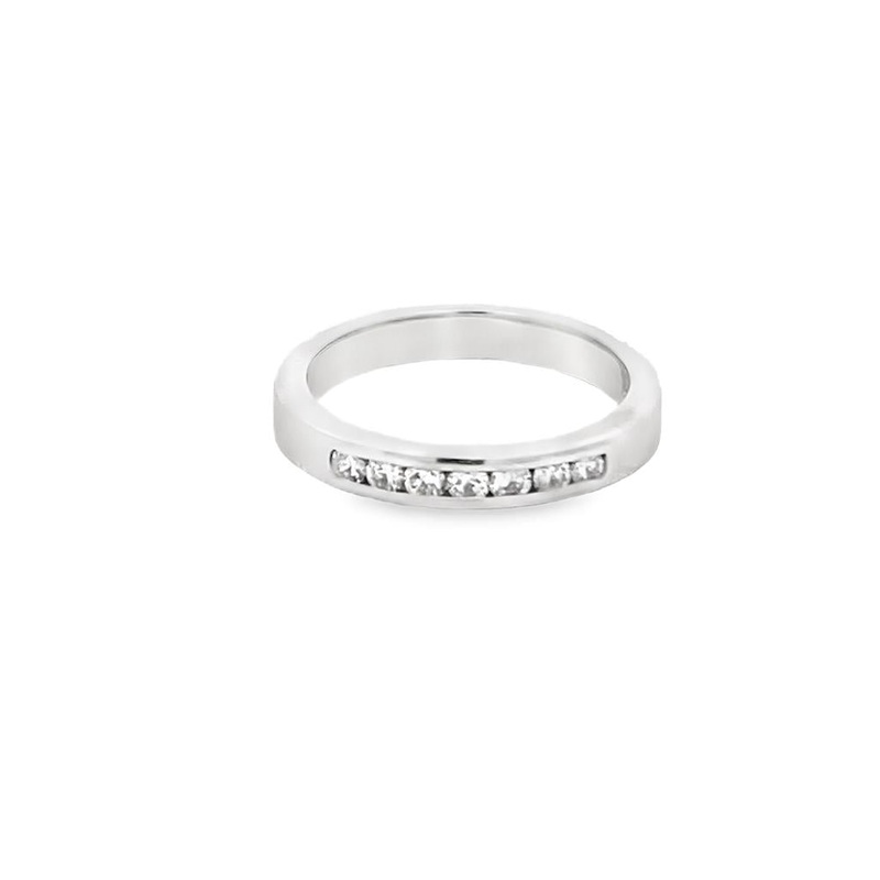 White 14 Karat channel set diamond band Estate Jewelry with 7 Round Diamonds