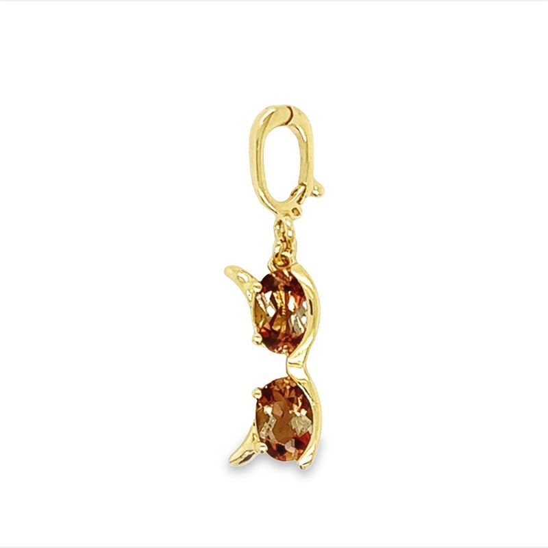 Yellow 10 Karat Sunglass Charm Estate Jewelry with 2 Oval Smoky Quartz