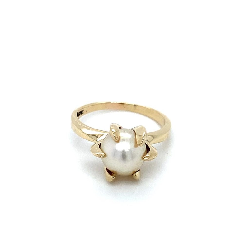 Yellow 14 Karat 8-8.3mm Pearl Ring Estate Jewelry with