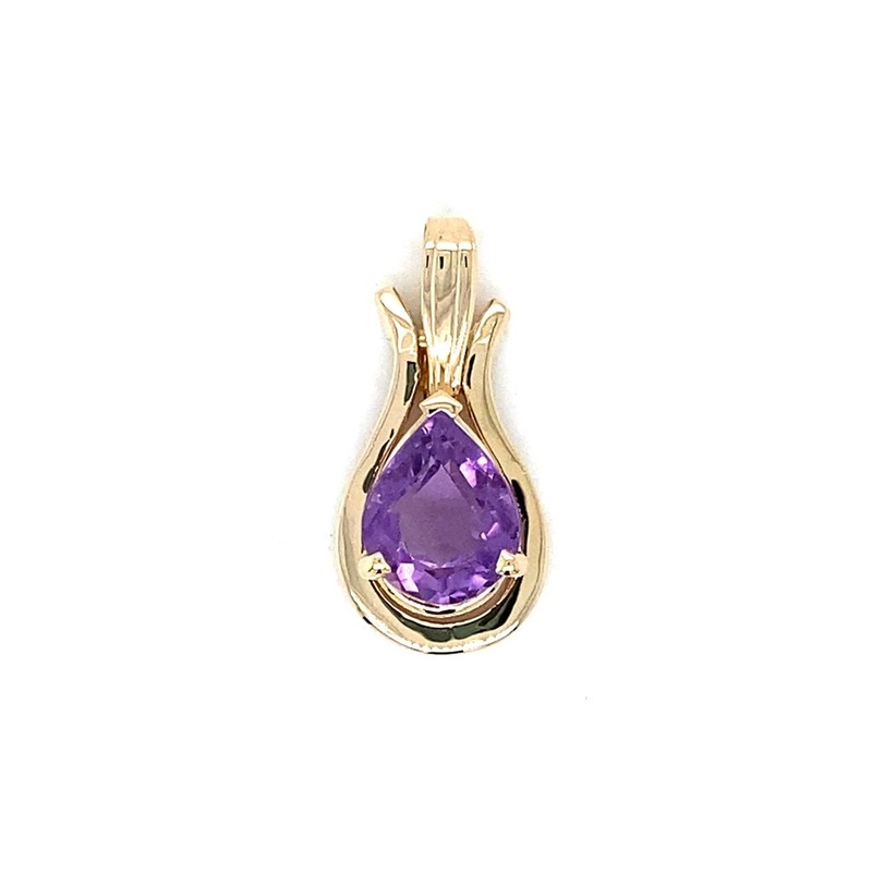 Yellow 14 Karat freeform pendant Estate Jewelry with 1 Pear Amethyst