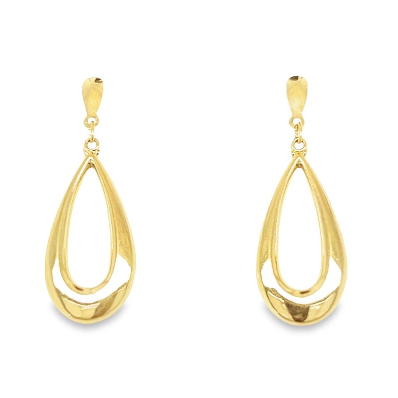 Yellow 14 Karat Open Teardrop Dangle Post Earrings Estate Jewelry with