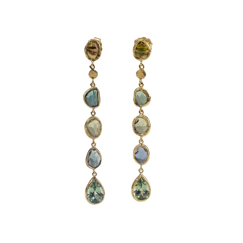 Blue and Green Tourmaline Flora Earrings
