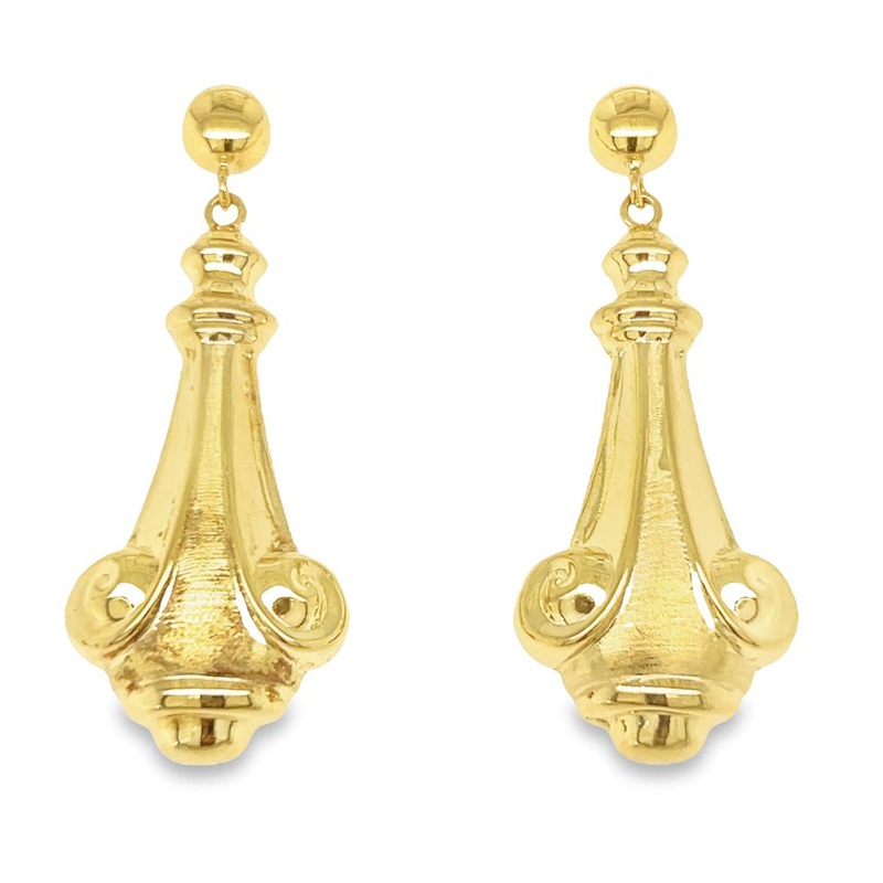 Yellow 10 Karat Fleur De Lis Post Dangle Earrings Estate Jewelry with