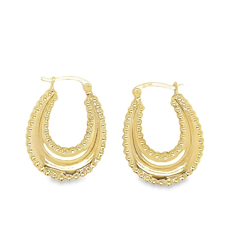 Yellow 14 Karat Flat Hollow Oval Hoops Estate Jewelry with