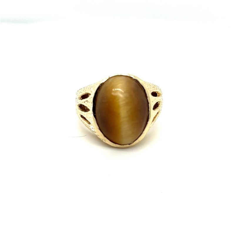 Yellow 14 Karat gents textured Estate Jewelry with 1 Oval Tiger’s Eye