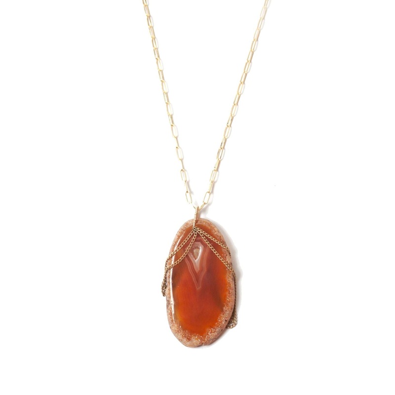 Polished Rock Dyed Agate Necklace – Orange