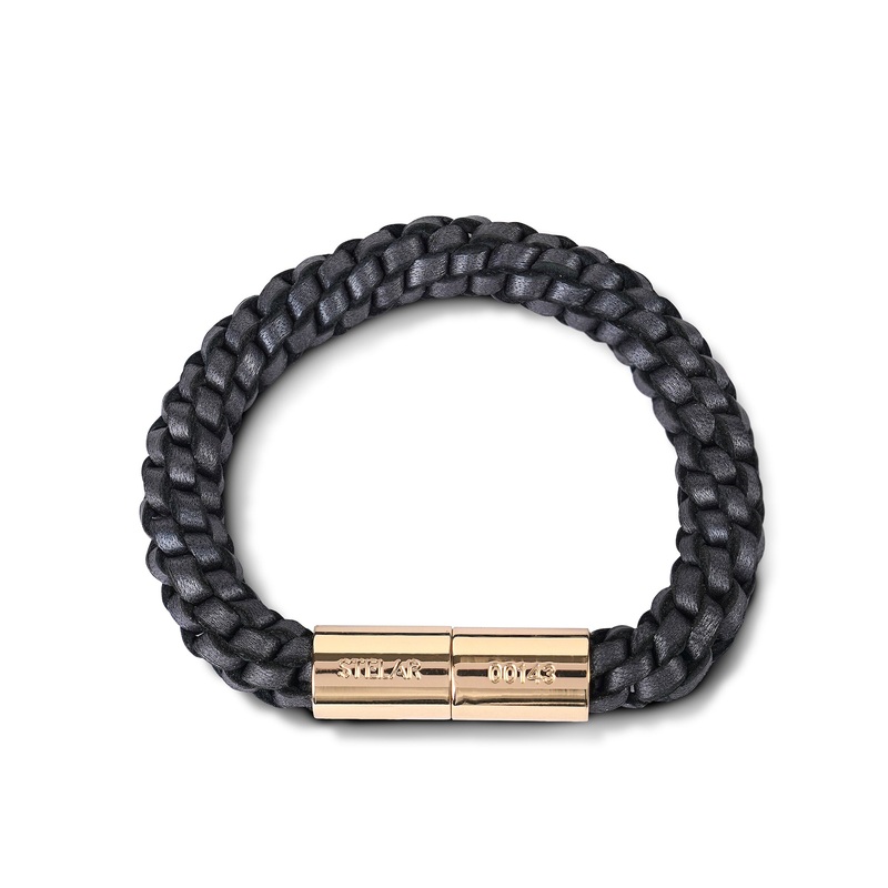 Teman Wide Woven Leather Bracelet – Anthracite