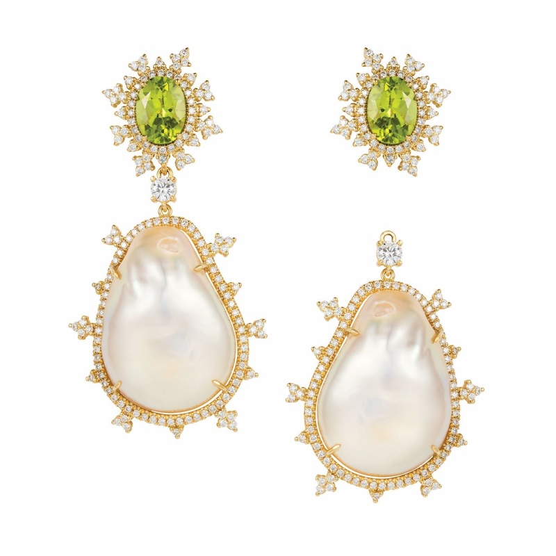 Tsarina Peridot and Baroque Pearl Earrings