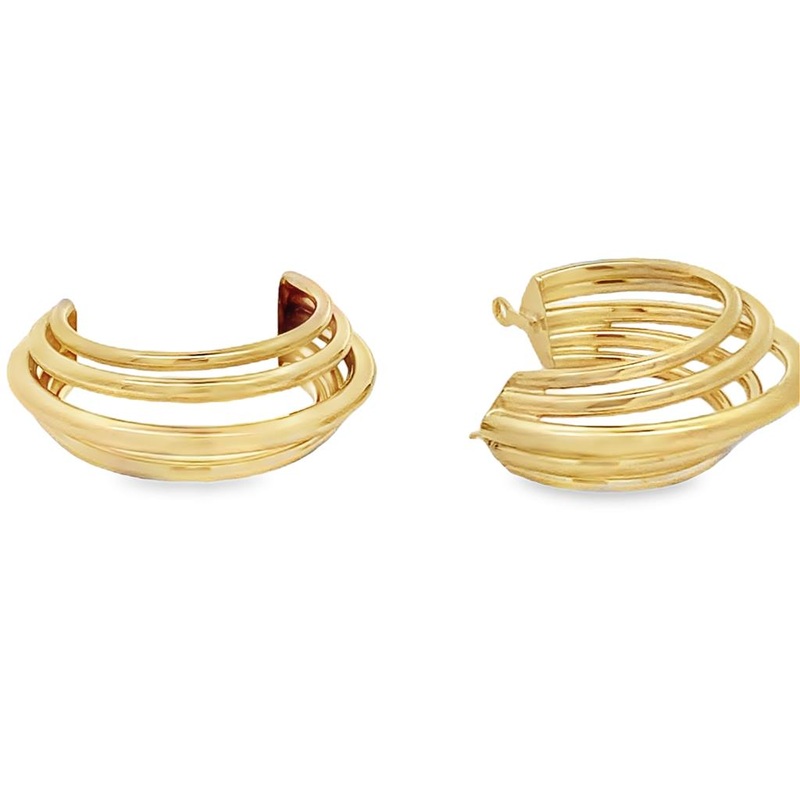 Yellow 14 Karat 24.20X8.80mm Multi Row Hoop Earring Jackets Estate Jew