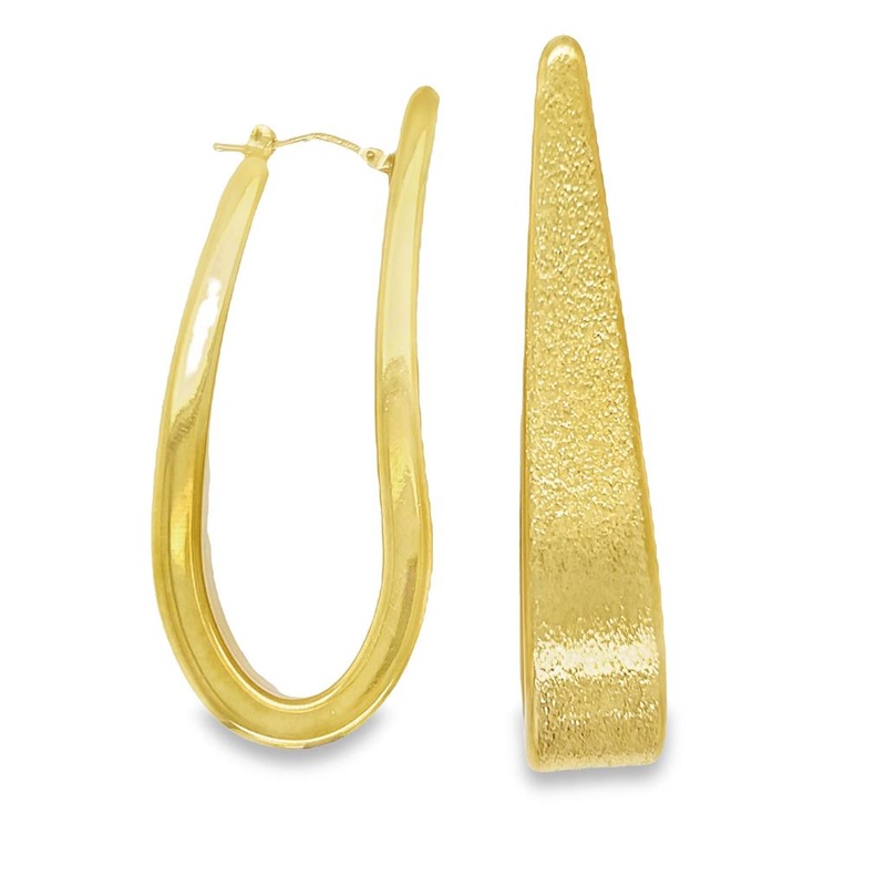 Yellow 14 Karat Elongated Oval Hoop Earrings Estate Jewelry with