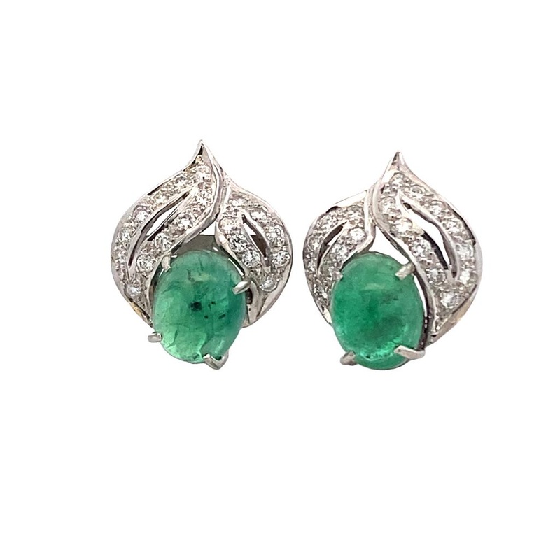 Yellow 14 Karat Emerald & Diamond Estate Jewelry with 2 Cabochon Emeralds