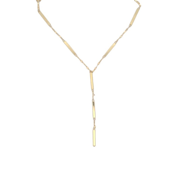 Yellow 14 Karat Fancy Chain Bar Station Lariat Necklace Estate Jewelry with