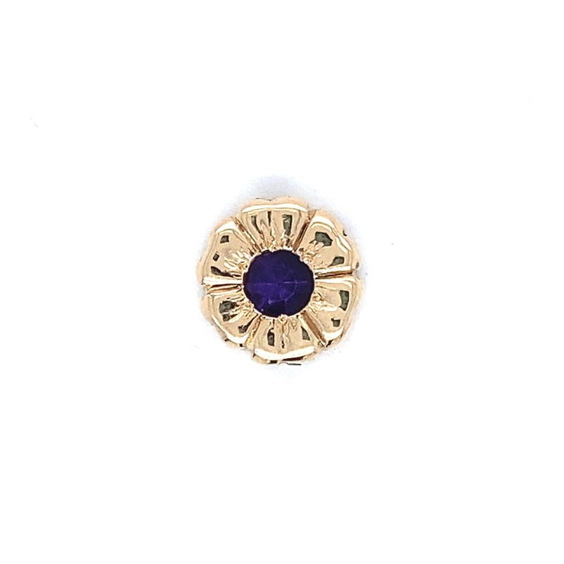 Yellow 14 Karat Flower Slide Charm for Double Strand Estate Jewelry with 1 Round Amethyst