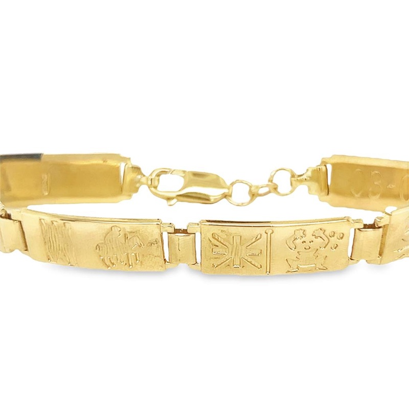 Yellow 14 Karat History of Ireland Link Bracelet with Lobster Clasp Estate Jewelry with