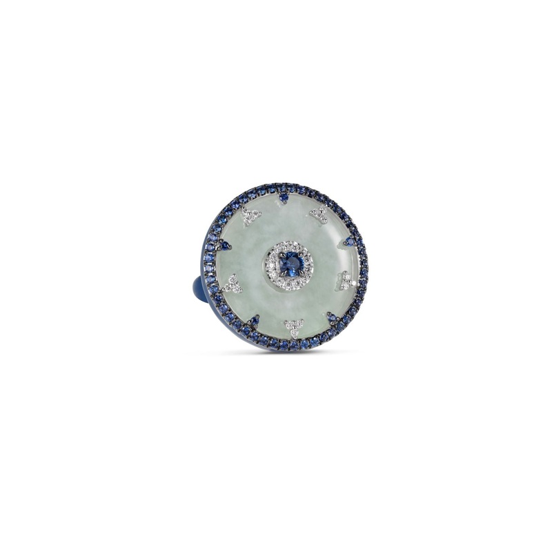 Celeste Blue Sapphire and Jade Disc Ring