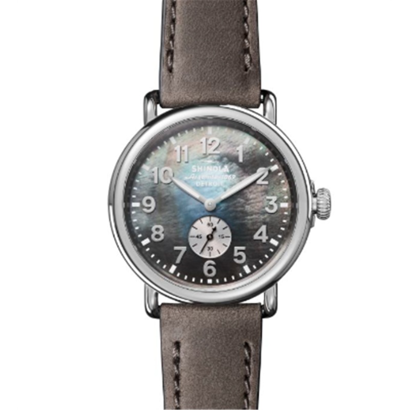 The Runwell Watch with Black Mother of Pearl Face and Heather Gray Leather Strap