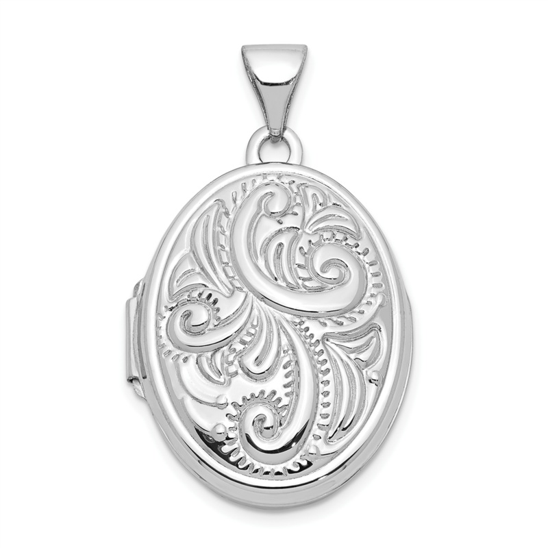 White 14 Karat Domed Scroll Oval Locket
