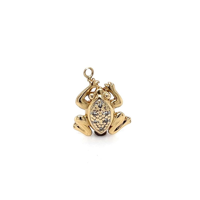 Yellow 14 Karat Frog w/ Diamond Charm Estate Jewelry with 6 Round Diamonds
