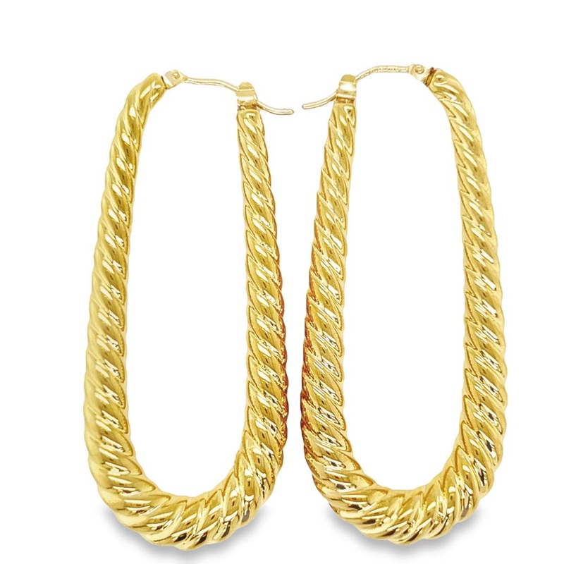 Yellow 14 Karat Twist Oval Graduated Hinge Hoop Earrings Estate Jewelry with