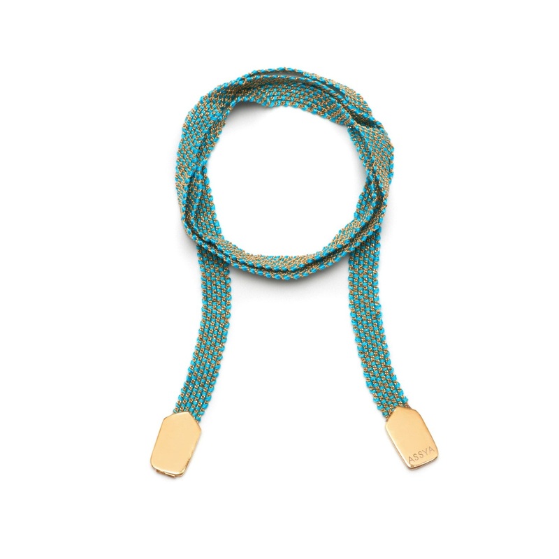 Weaved Wrap Bracelet Gold and Turquoise