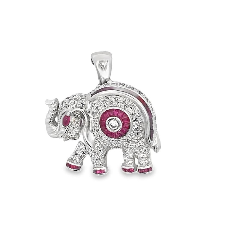 White 14 Karat Fancy Elephant Pin/Pendant Estate Jewelry with Round Diamond