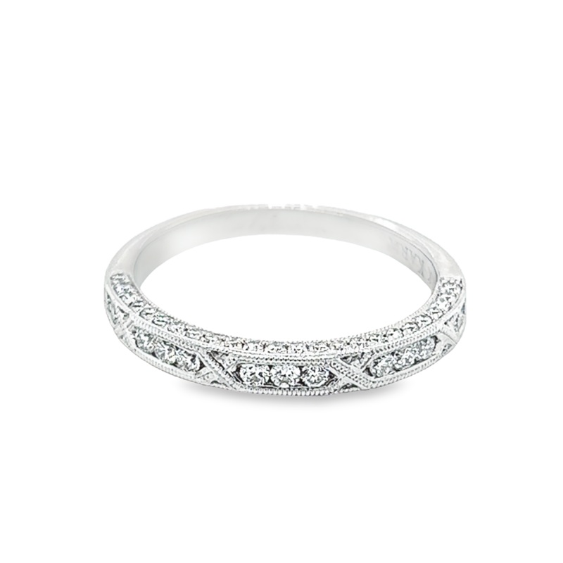 White 18 Karat Kirk Kara Diamond Band Estate Jewelry with 61 Round Diamonds