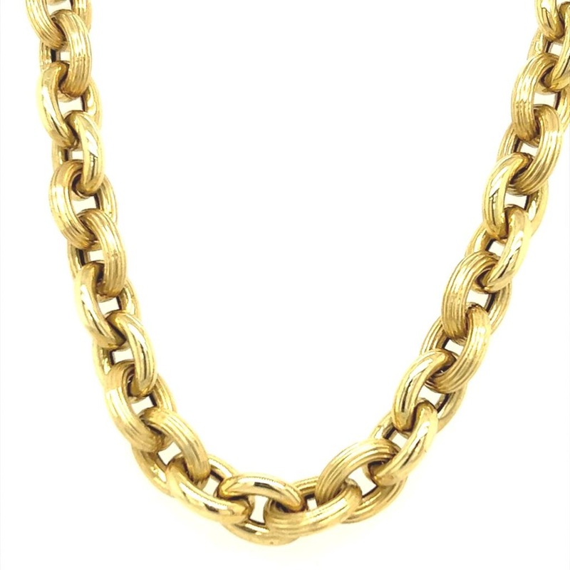 Yellow 14 Karat Large Cable Link Chain with Large Spring Ring Estate Jewelry with