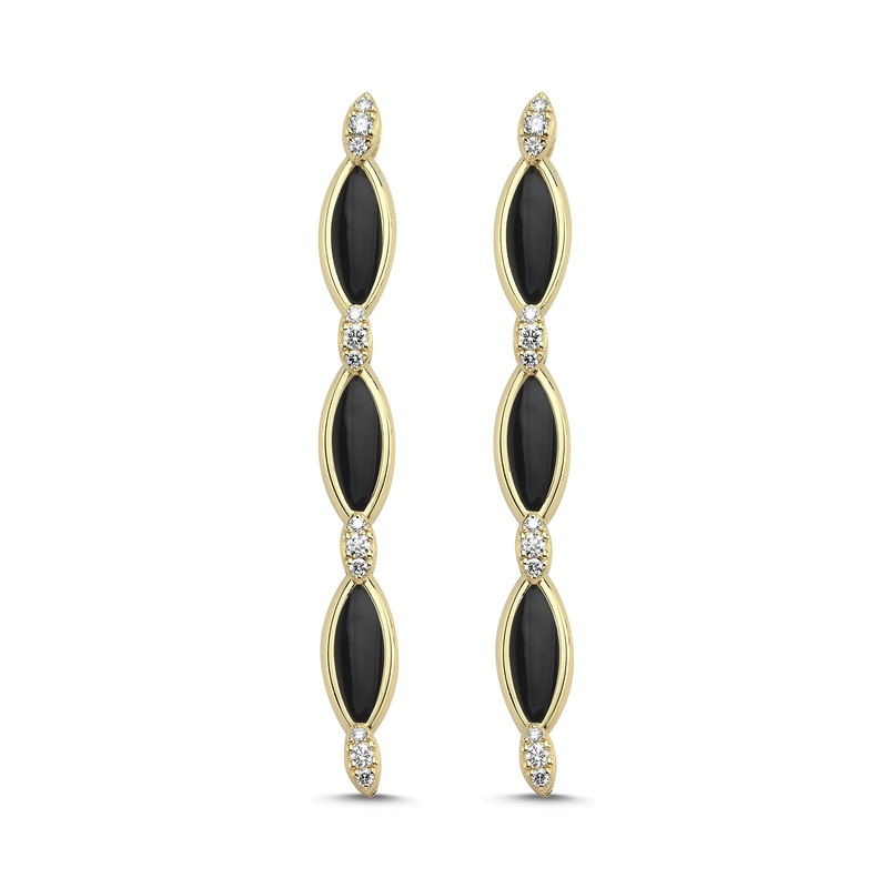 Triple Grain Earrings with Diamonds – Black