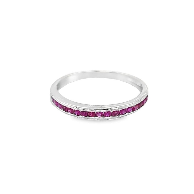 White 10 Karat 2.8mm Ruby Band Estate Jewelry with 17 Round Rubies