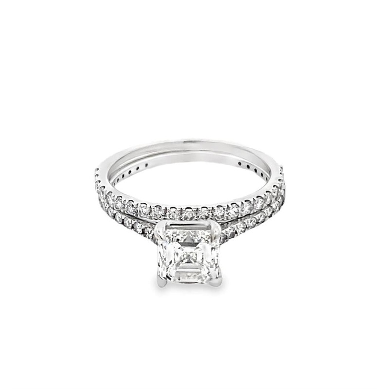 White 14 Karat Bridal Set Estate Jewelry with 1 Asscher Diamond