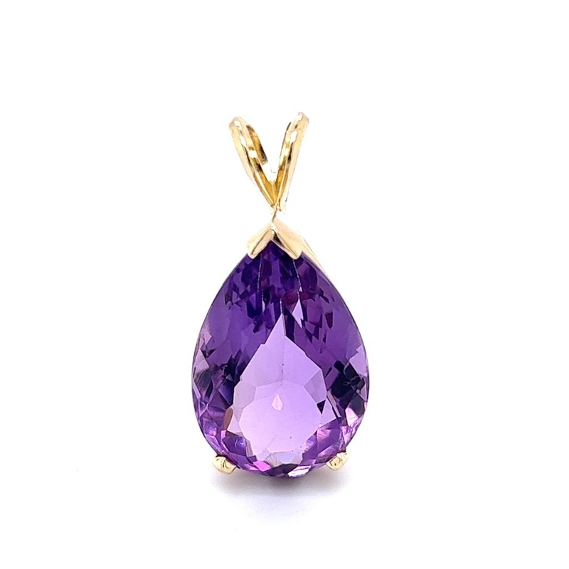 Yellow 14 Karat Pear Amethyst Pendant Estate Jewelry with 1 Pear Amethyst