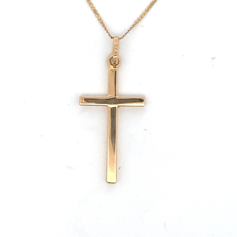 Yellow 18 Karat 37.60×16.33mm Cross Necklace Estate Jewelry with