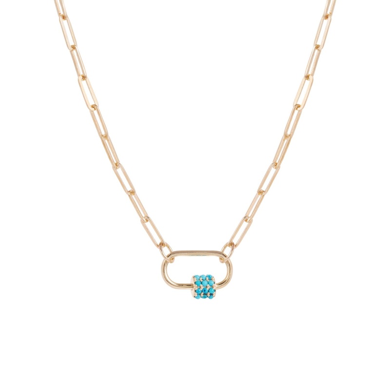Daphne Gold Paperclip Link Chain Necklace with Turquoise Carabiner