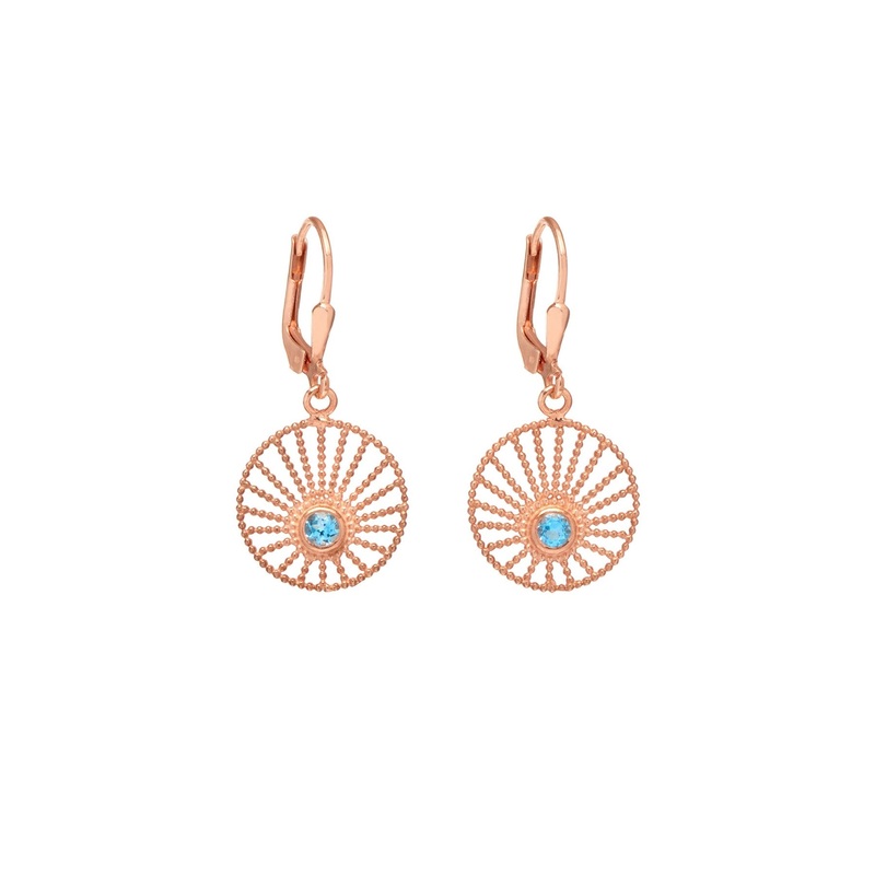 Sunlight Hoop Earrings Rose Gold and Blue Topaz
