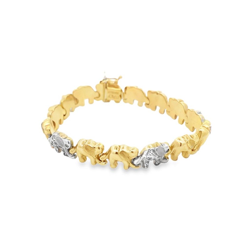 Yellow 14 Karat Elephants Estate Jewelry with 50 Round Diamonds