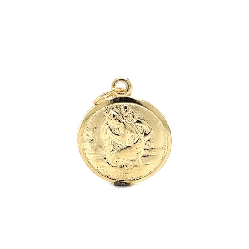 Yellow 14 Karat Pope Paulus VI St Christopher Religious Medal Charm Estate Jewelry with