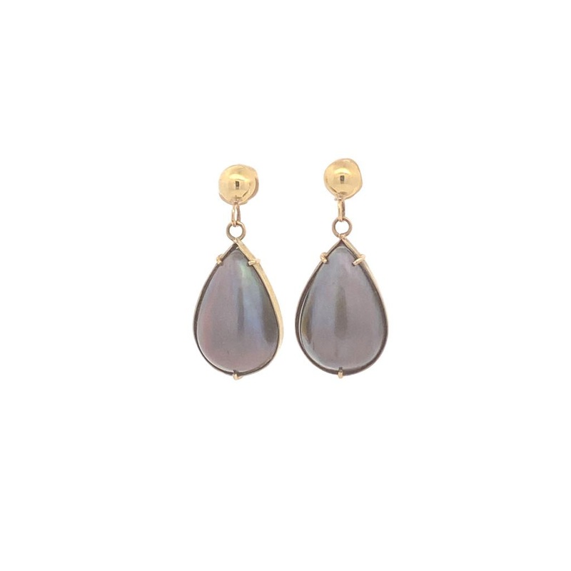 Yellow 18 Karat black pearl earrings Estate Jewelry with