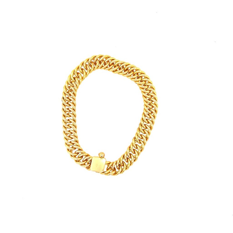 Estate 21 Karat Yellow Gold Tight Curb Link Bracelet with Pin Lock Clasp