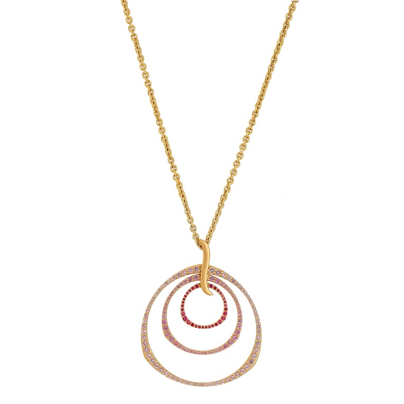 Ombre Rose Triple Hoop Pendant Necklace