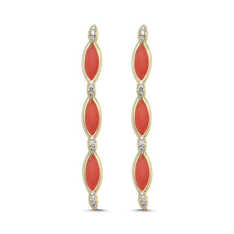 Triple Grain Earrings with Diamonds – Red