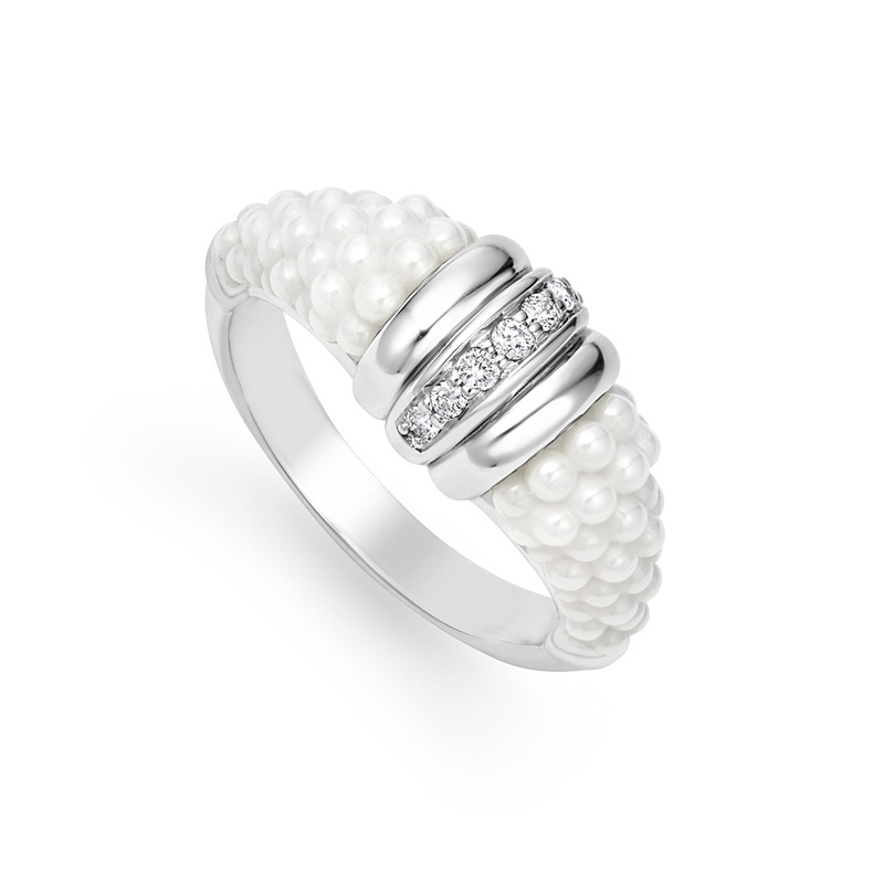 White Caviar White Ceramic Diamond Stacking Ring
